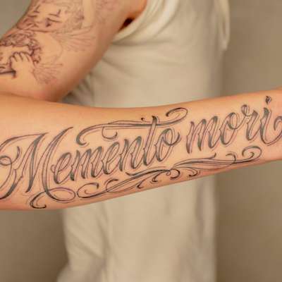 Memento moriのスクリプトレタリング(前腕)