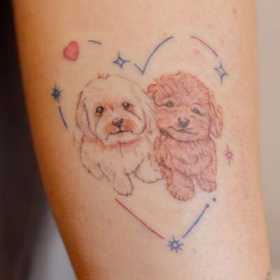 ハートに包まれた2匹の愛犬(上腕)